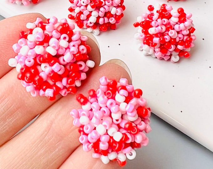 20mm Set 6 Red, Pink and White Bead Beaded Earring Posts Toppers Post & Backs Connector Loop Holes, Earring Supplies