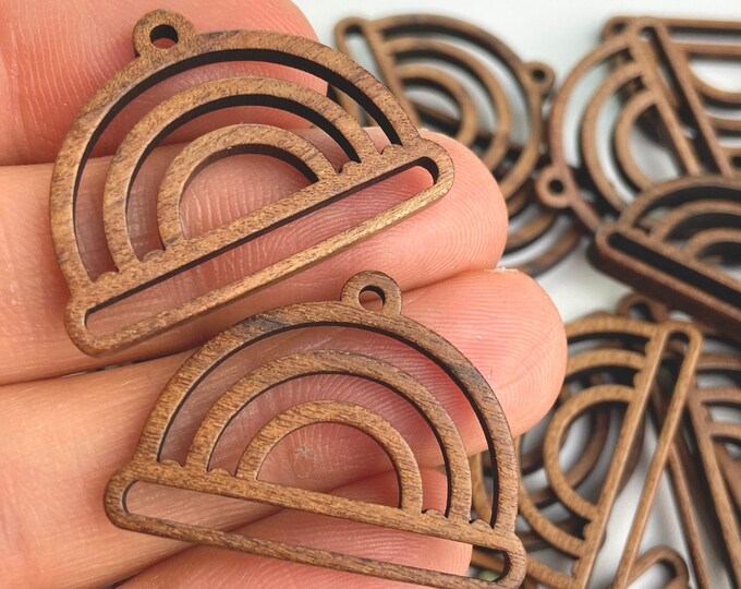 Lightweight Natural Wood 30mmx21mm Rainbow Macrame Cutout Earring Earrings Charms Jewelry Making Crafts