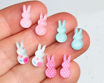 8/16/24 Pcs Set of Colorful Easter Bunny Rabbit Peep Stud Acrylic DIY Earring Blanks, Cutout for Crafts or Jewelry Blanks Made in Texas