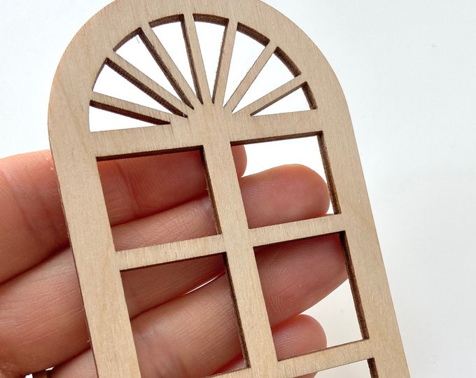 Unfinished 1/12th Scale Wood Dollhouse Fairy Garden Church Diorama Bird House Round Sunburst Arch Square Grids Window Crafts Doll House 1:12
