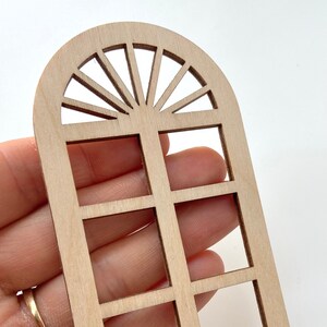 Unfinished 1/12th Scale Wood Dollhouse Fairy Garden Church Diorama Bird House Round Sunburst Arch Square Grids Window Crafts Doll House 1:12