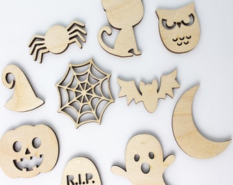 Halloween Wood Cutouts, Unfinished Shapes for Crafts (Set of 10)