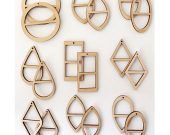 18 Laser Cut Unfinished Wood Window Frame Earring Blanks