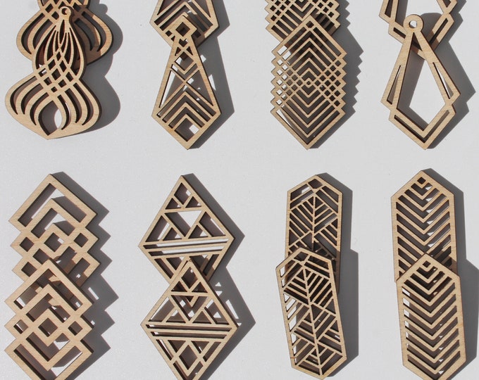 16 Unfinished Wood Laser Geometric Cutout  Earring Earrings Jewelry Solid Blanks Shape Crafts Made in Texas 8 PAIRS