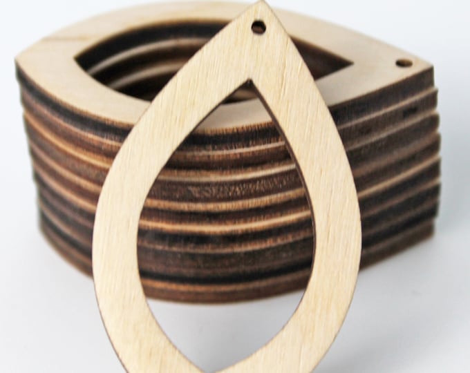 ALL SIZES BULK (12pc to 100pc) Unfinished Wood Laser Cutout Wide Frame Teardrop Hoop Earring Earrings Jewelry Blanks Crafts Made in Texas