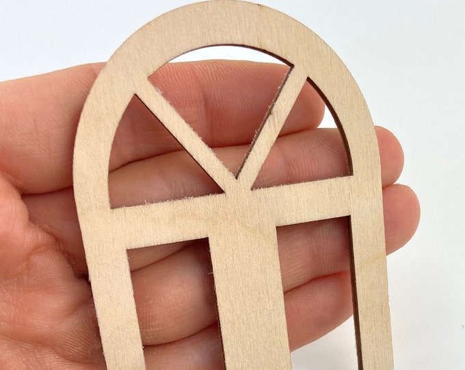 Unfinished 1/12th Scale Wood Dollhouse Fairy Garden Church Diorama Bird House Round Sunburst Arch Square Grids Window Crafts Doll House 1:12