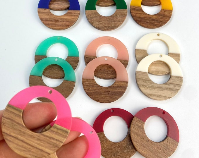 Clearance 10pcs Resin & Wood 38mm or 1.5” Hoop Hoops Beads Charms with Connector Loop Holes Earrings Earring Findings Jewelry Making Craft