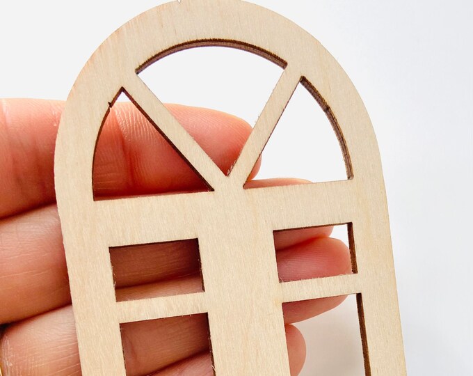Unfinished 1/12th Scale Wood Dollhouse Fairy Garden Church Diorama Bird House Round Sunburst Arch Square Grids Window Crafts Doll House 1:12