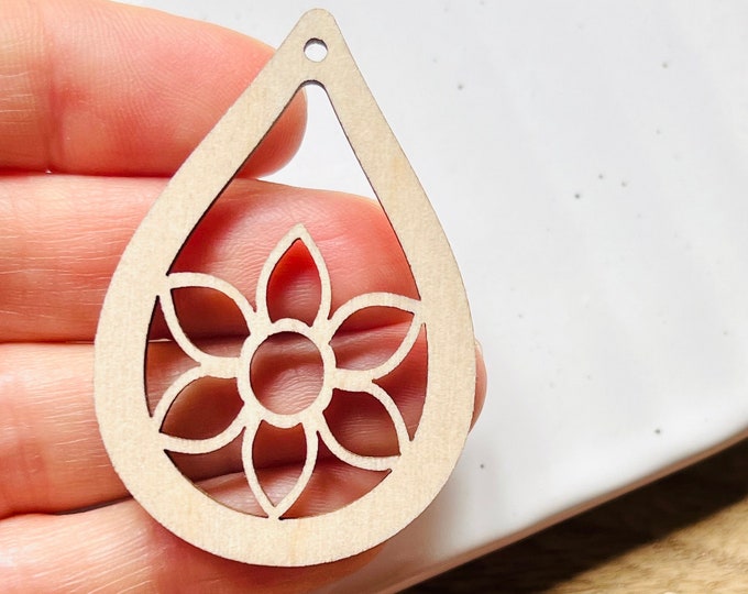 Unfinished Wood Sunflower & Teardrop Earring Blanks BULK (12pc to 48pc)