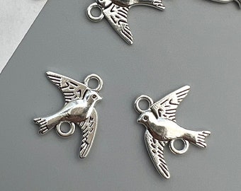 6/12/24/48 Pieces Silver Tone Bird Pendant Charms Beads W/ 2 Connectors Link Holes, Jewelry Making Supplies, DIY Earrings, Earring Supplies
