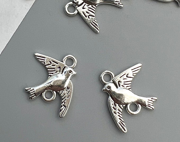 6/12/24/48 Pieces Silver Tone Bird Pendant Charms Beads W/ 2 Connectors Link Holes, Jewelry Making Supplies, DIY Earrings, Earring Supplies