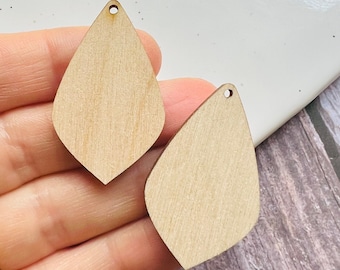 ALL SIZES BULK (12pc to 100pc) Unfinished Wood Laser Cutout Wide Bottom Teardrop Earring Jewelry Blanks Shape