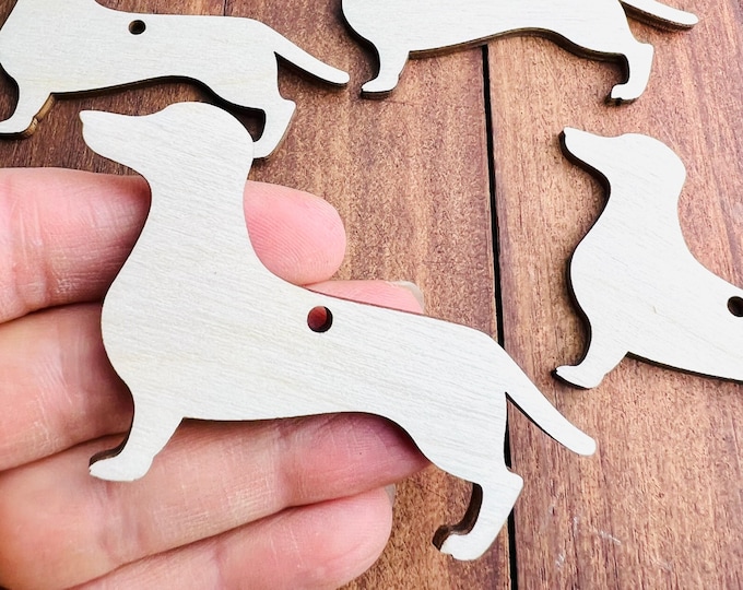 ALL SIZES BULK (12pc to 100pc) Unfinished Wood Laser Cutout Solid Dachshund Dog Earring Jewelry Blanks Shape Painting Crafts Made in Texas