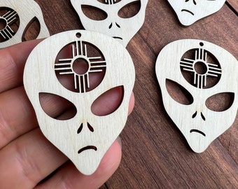 12pc to 24pc Unfinished Wood Alien Zia Sign New Mexico Sun Symbol Earrings Cutout Hanging Charm Jewelry Blanks Shape Crafts Made in Texas