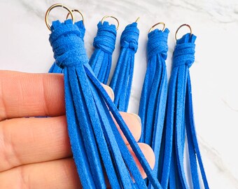 Clearance 12pc Blue Imitation Suede Tassel Tassels 3.5” w/Jump Rings Attached Great for DIY Crafts, Zipper Pulls, Keychains, Dangle Earrings