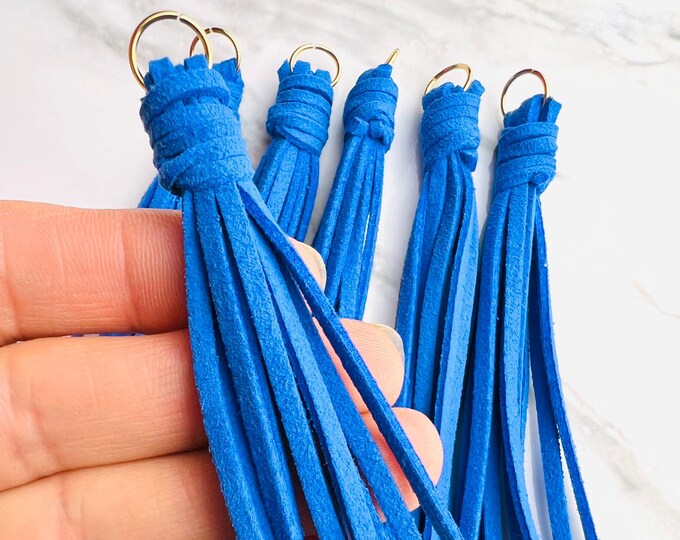 Clearance 12pc Blue Imitation Suede Tassel Tassels 3.5” w/Jump Rings Attached Great for DIY Crafts, Zipper Pulls, Keychains, Dangle Earrings