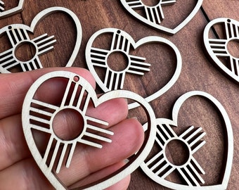 12pc to 24pc Unfinished Wood Heart  Zia Sign New Mexico Sun Symbol Earrings Cutout Hanging Charm Jewelry Blanks Shape Crafts Made in Texas