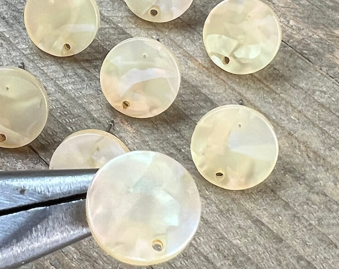 12 Acrylic 14mm Round Circle Stud Post Cream Rainbow Iridescent Earrings w/Backs Connector Loop Holes Dangle Earring Findings Jewelry Making