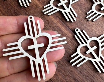 12pc to 24pc Unfinished Wood Cross Zia Sign New Mexico Sun Symbol Earrings Cutout Hanging Charm Jewelry Blanks Shape Crafts Made in Texas