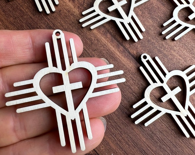 12pc to 24pc Unfinished Wood Cross Zia Sign New Mexico Sun Symbol Earrings Cutout Hanging Charm Jewelry Blanks Shape Crafts Made in Texas
