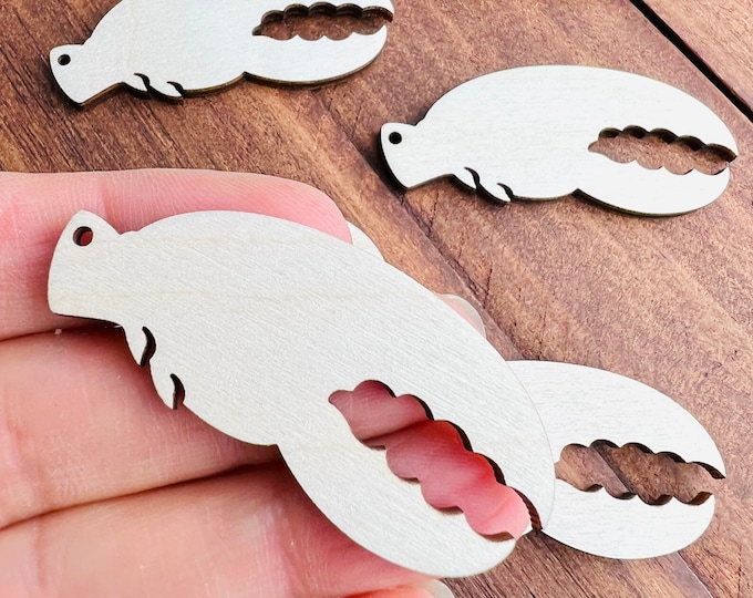 ALL SIZES BULK (12pc to 48pc) Unfinished Wood Laser Cutout Solid Lobster Claw Earring Jewelry Blanks Shape Painting Crafts Made in Texas
