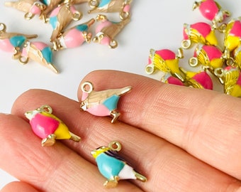 12 Enamel Bird Birds Charms with Connector Jewelry Making DIY Earrings Pendant Charms