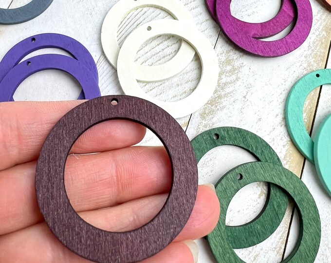12 Pieces Lightweight Painted Wood 43mm or 1.75” Round Hoop Hoops Earring Earrings Charms Jewelry Making Crafts