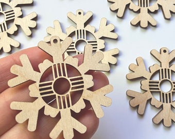 Bulk Unfinished Wood Zia Snowflake Charms, DIY Jewelry Ornament Crafts