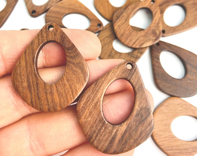 Beautiful Lightweight Natural Wood 32mm  or 1.25” Wide Teardrop Triangle Hoop Hoops with Cutout Earring Earrings Charms Jewelry Making Craft