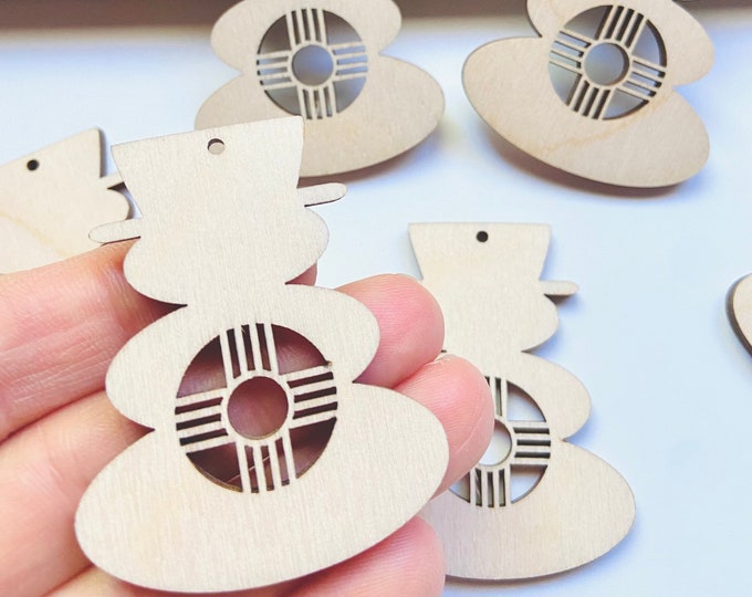 12pc to 48pc Unfinished Wood Zia Snowman New Mexico Sun Symbol Earrings Cutout Charm Ornament Jewelry Blanks Shape Crafts Made in Texas