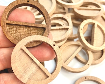 Clearance 1.5” or 2” Light or Dark 12 pcs Wood Hoop Half Round Bezel Cabochon Pendant Tray Insert Cutout Dangle Drop Earring Jewelry Blanks