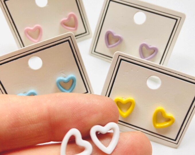 5 Pairs of Tiny Colorful Hollow 10mm Heart Hearts Stud Post Earrings with Titanium Posts and Earring Backs Purple,Pink,Blue,White,Yellow
