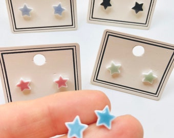 5 Pairs of Tiny Colorful Star Stars Stud Post Earrings with Titanium Posts and Earring Backs 8mm Black,Pink, Blue, Green