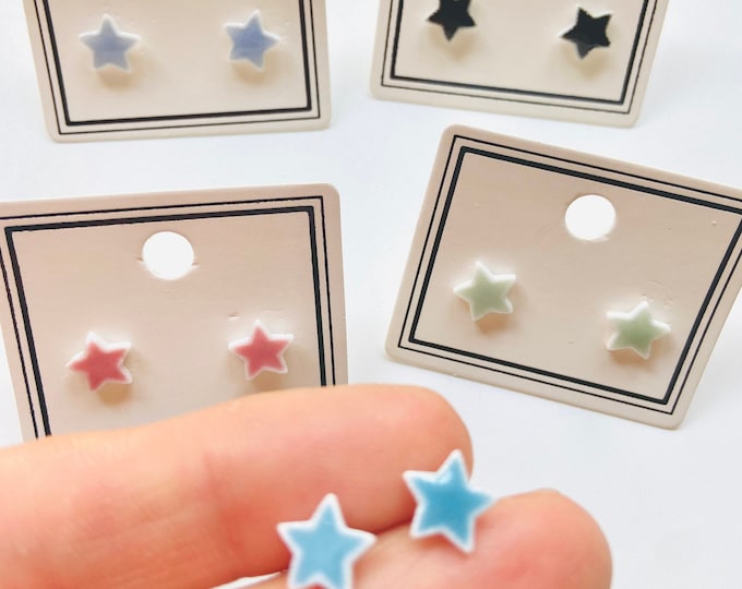 5 Pairs of Tiny Colorful Star Stars Stud Post Earrings with Titanium Posts and Earring Backs 8mm Black,Pink, Blue, Green
