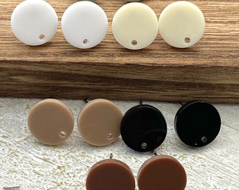 12 Acrylic 12mm Round Circle Stud Post Neutral Colors Earrings & Backs w/Connector Loop Holes for Dangle Earring Findings Jewelry Making