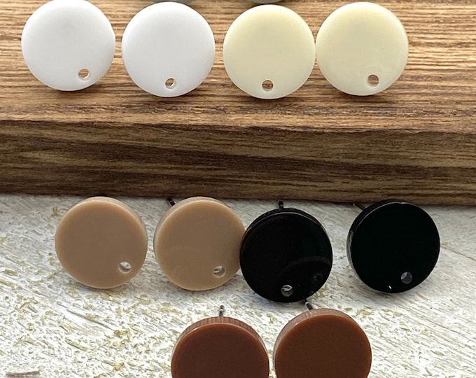 12 Acrylic 12mm Round Circle Stud Post Neutral Colors Earrings & Backs w/Connector Loop Holes for Dangle Earring Findings Jewelry Making