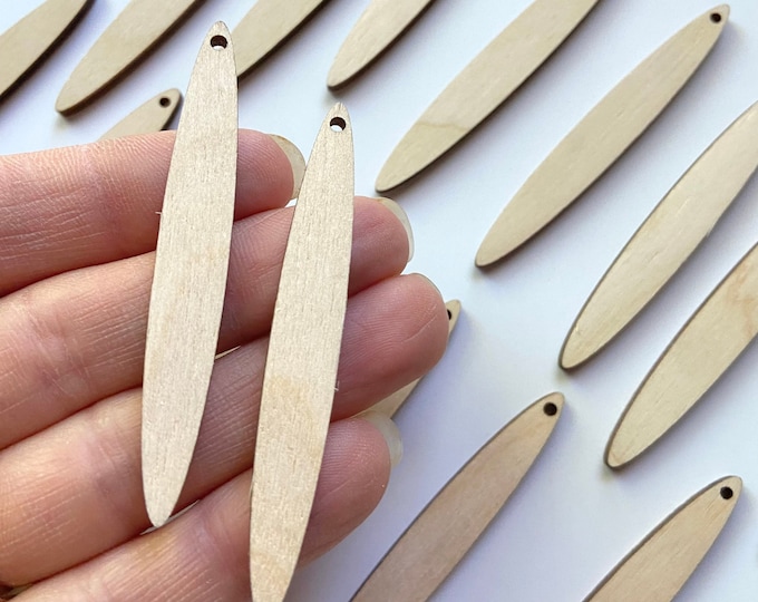 BULK (12pc to 100pc) Unfinished Wood Laser Cutout Long Slender Oval Bars Bar Dangle Earring Jewelry Blanks Shape Crafts Made in Texas