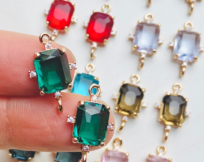 Clearance Set of 4 - Imperfect 18k Gold Plated Brass Glass Square Pendant Earring Necklace w/2 Connectors Charms