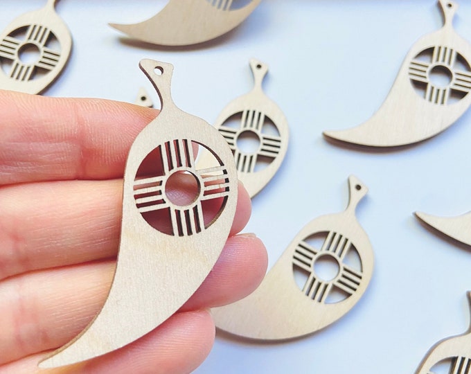 12pc or 24pc Unfinished Wood Zia Chili Chile Pepper New Mexico Zia Sun Symbol Cutout Earrings Ornaments Jewelry Blanks Crafts Made in Texas