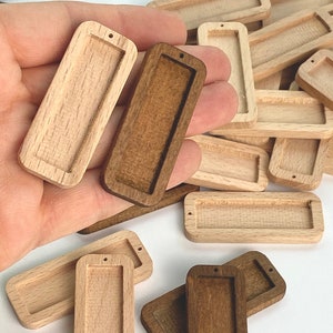 Clearance 1.5” or 2” Light or Dark 12 pcs Wood Rectangle Wooden Bezel Cabochon Tray Insert Cutout Dangle Drop Earring Jewelry Blanks