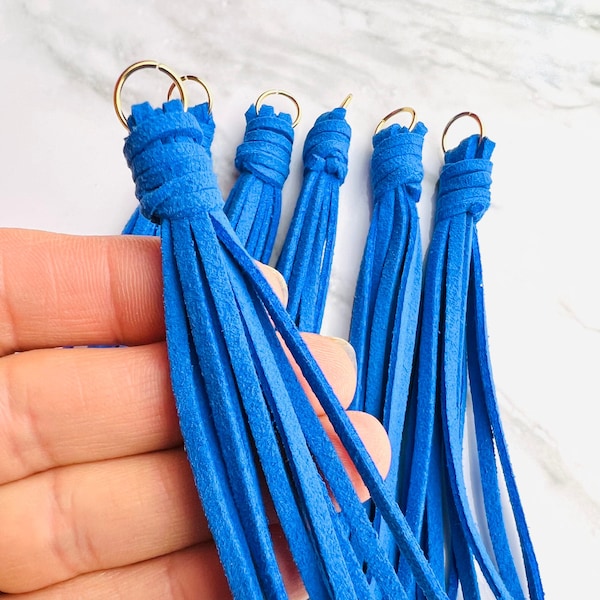 Clearance 12pc Blue Imitation Suede Tassel Tassels 3.5” w/Jump Rings Attached Great for DIY Crafts, Zipper Pulls, Keychains, Dangle Earrings