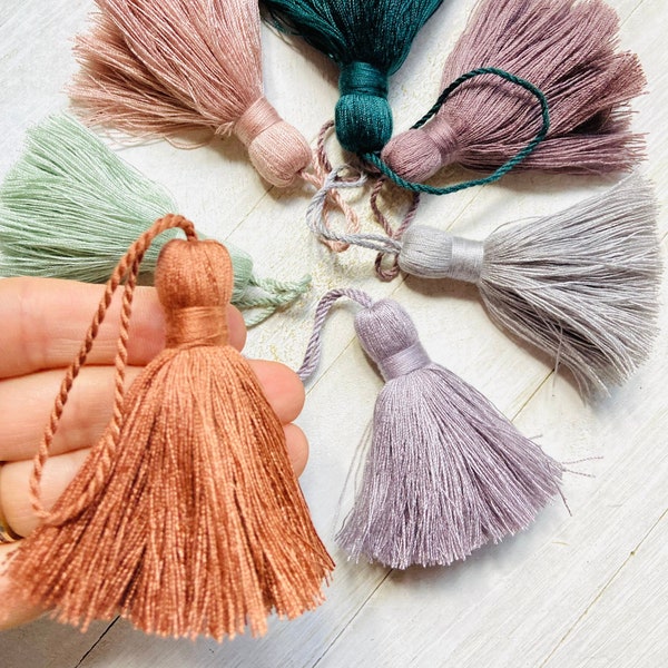 Set of 6 Polyester Cotton Tassel 2.5” w/Connector Loop Attached Great for DIY Crafts, Jewelry and Necklace Making Tassels