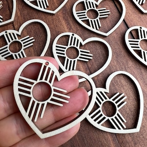 12pc to 24pc Unfinished Wood Heart  Zia Sign New Mexico Sun Symbol Earrings Cutout Hanging Charm Jewelry Blanks Shape Crafts Made in Texas