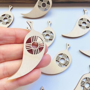 12pc or 24pc Unfinished Wood Zia Chili Chile Pepper New Mexico Zia Sun Symbol Cutout Earrings Ornaments Jewelry Blanks Crafts Made in Texas