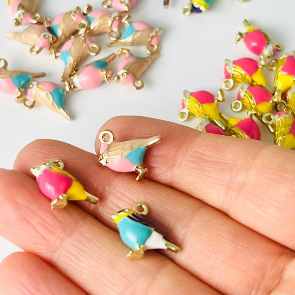 12 Enamel Bird Birds Charms with Connector Jewelry Making DIY Earrings Pendant Charms