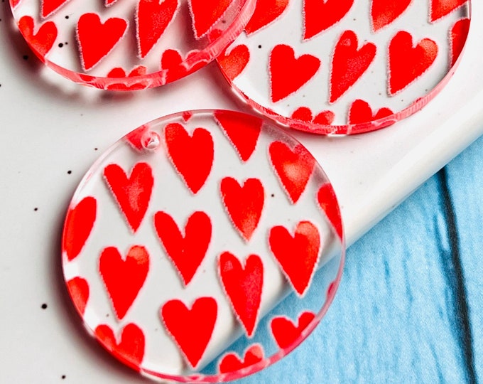 Red Heart Print Acrylic Earring Blanks, DIY Jewelry Making, Valentine's Day Supplies