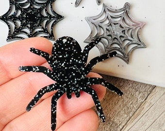 BULK(2-24pcs) Spider & Spider Web Earring DIY Blanks Glow in the Dark, Black Glitter, Gray Swirl