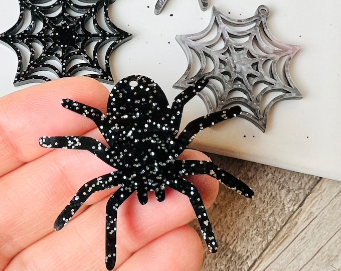 BULK(2-24pcs) Spider & Spider Web Earring DIY Blanks Glow in the Dark, Black Glitter, Gray Swirl