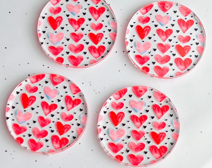 Pink Heart Print Acrylic Earring Blanks, DIY Jewelry Supplies