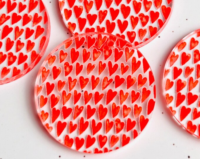 Red Heart Print Acrylic Earring Blanks, Jewelry Making Supplies